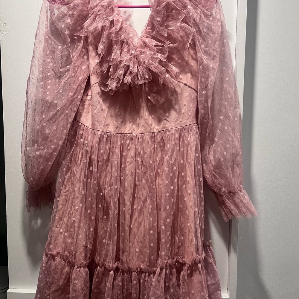 Simple Pink Ruffled Wedding Dress - Picture 2 of 10
